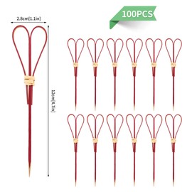 Bekecidi Bamboo Cocktail Sticks, 100 PCS Food Picks Natural Bamboo Knot Skewers Fruit Sticks Bamboo Toothpicks Cocktail Garnish Stick for Drinks, Canapes, Appetizers Food Party Supplies 12cm (Red)