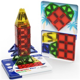 hunloot Magnetic Tiles Mini Building Blocks STEM Toys for 3-8 Year Olds,Travel-Friendly Set with Storage Iron Box,Educational Construction Playset for Toddlers,Birthday Gift for Boys & Girls