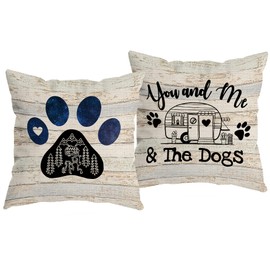 HUYAW Camper You and Me and The Dogs Dog Claw Decorative Throw Pillow Cover, Camper Dog Lover Gifts for Women, Camping Pillow Covers 18 x 18 Inch Room Bed Sofa RV Decor Set of 2