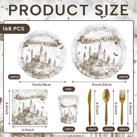 AGoooodySet 168pcs Magical Wizard Birthday Plates Napkins Cups Disposable Paper Tableware Set Birthday Party Decorations for Kids Serve 24 Guests