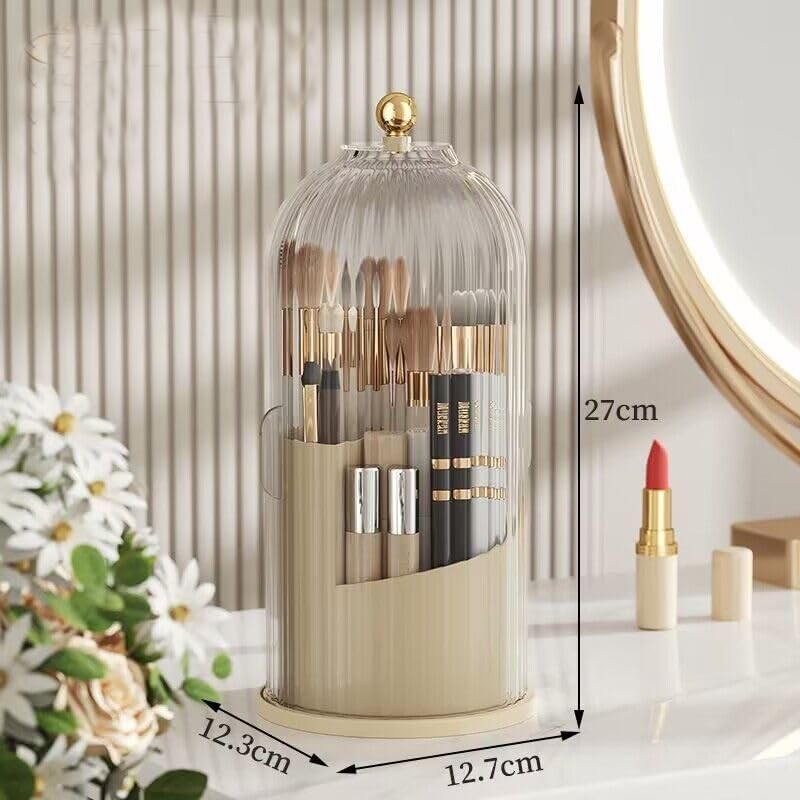 Yuzita Makeup Brush Holder Organizer with Lid, Rotating Dustproof Make