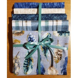 peter pan, david textiles, waverly Feather FQ Bundle of 5 ~ cotton ~ feathers, blue teal slate cream brown ~ NEW