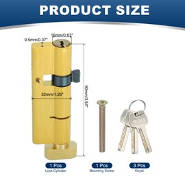 PATIKIL Solid Brass Lock Cylinder, 90mm(25/10/55) 1-1/4" Door Lock Cylinder Storm Door Lock Cylinder with 3 Keys for Anti-Theft Wooden Aluminum Door