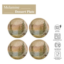 UP UPware At the Lake Melamine Round Dessert Plates, Small Serving Plates, for Appetizer, Snacks, and Side Dishes, Beige, 6 Inch, Set of 4