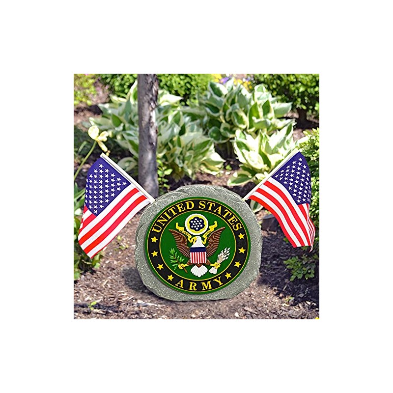 Red Carpet Studios Military Garden Stone with Flags, 10", United