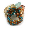 Avalaya Amber Brown/Teal/Sand Glass Bead Cluster Band Style Flex Ring