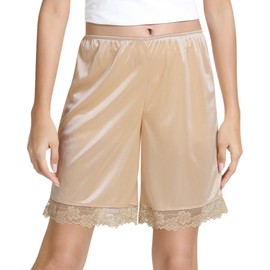 NACHILA Half Slip Shorts Culotte for Women Lace Pettipants for Under Dresses Split Skirt Bloomer Beige Yellow Large