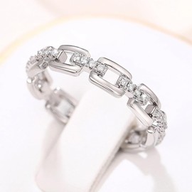 Yarrzhen 925 Sterling Silver Shiny Full Diamond Ring Chain Shaped Diamond and Zirconia Index Ring Cubic Zirconia Cocktail Rings CZ Diamond Ring Eternity Engagement Wedding Band Ring for Women 8