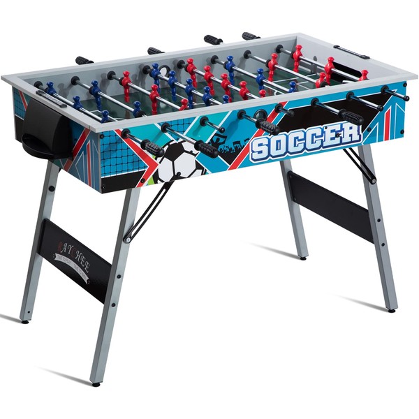RayChee Game Room Size Folding Foosball Table, Foldable Space Saving Table Soccer Game w/2 Balls for Home, Arcade Game Room, Family Game Night, Perfect for Kids & Adults, Easy Setup (Blue)