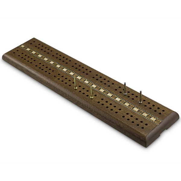 Sterling Games Wooden Cribbage 12 inch Double Track Cribbage Board with Rich Italian Inlaid 2 Players