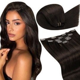 LaaVoo Clip in Hair Extensions Real Human Hair 5pcs 80g 20 inch Darkest Brown Hair Extensions Clip in Remy Human Hair Extensions Clip in Real Hair #2
