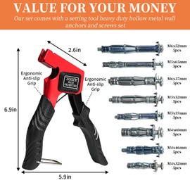 GOOBETTER Molly Bolts for Drywall Plaster Wall, Hollow Wall Anchors Drywall Screw Gun for Picture Frames, Shelves, and Towel Racks 40pcs Heavy Duty Hollow Wall Anchors in 8 Size Screws Incl