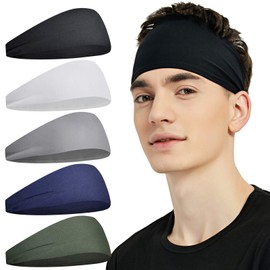 Sports Headbands 5 Pcs, Moisture Wicking Workout Headband, Non Slip Sweat Bands for Running Hiking Cycling Football Yoga Hairband for Women and Men(Color:Colorful)