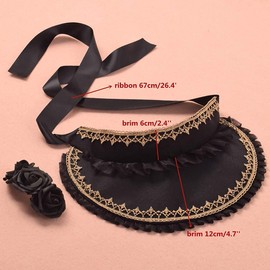 COSDREAMER Girls Women Tea Party Sun Hat Victorian Lace Flowers Bonnet Hat (Black)