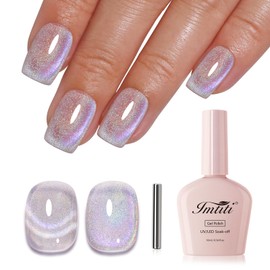 Imtiti Cat Eye Gel Nail Polish, Rainbow Holographic Magnetic Nail Gel Polish With Magnet Glittery Iridescent Galaxy Spring Summer Kit Soak Off UV Led 10ML