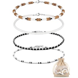 Kigeli 4 Pieces Puka Shell Necklace for Men, Surfer Choker Seashell Hawaiian Necklace Beach Chokers with Gift Bag(Boho Style)