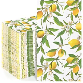 Homlouue 100PCS Lemon Paper Napkins, 3 Ply Yellow Lemon Napkins, Bathroom Napkins Guest Disposable, Disposable Hand Towels for Bathroom, Lemon Paper Napkins Decorative for Spring Summer Fall Party