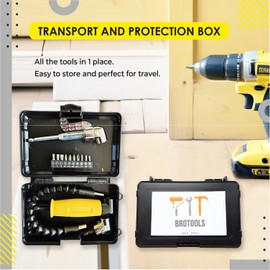 Brotools - Right Angle Drill Attachment set with Flexible Drill Bit Extension and Transport Box - Drill Attachments with 90 Degree Drill Attachment and Right Angle Screwdriver - Angle Drill Extension
