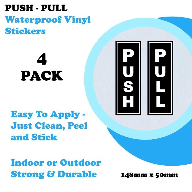 4-Pack Push Pull Waterproof Vinyl Stickers for Doors & Windows,