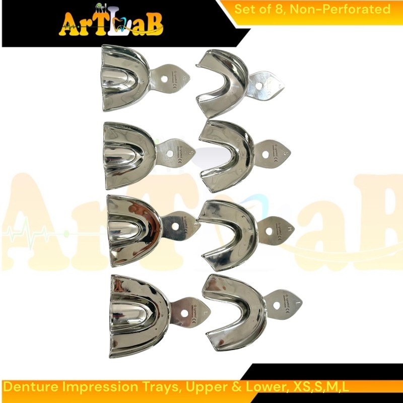 8 Pack | Dental Denture Impression Trays Upper and Lower,