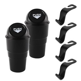 Mini Bote de Basura para Carro con Tapa Push, 6 Piezas Portátil Accesorios para Auto, Cubo Compacto y Gancho Universal Multifuncional para Coche
