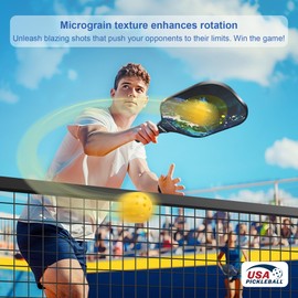 Pickleball Paddles Set of 4, USAPA Approved 99.99% Carbon Fiber Surface Pickleball Sets PP Honeycomb Core Pickleball Rackets, Lightweight Paddles with 4 Balls 1 Bag for Beginners Medium (Blue Waves)