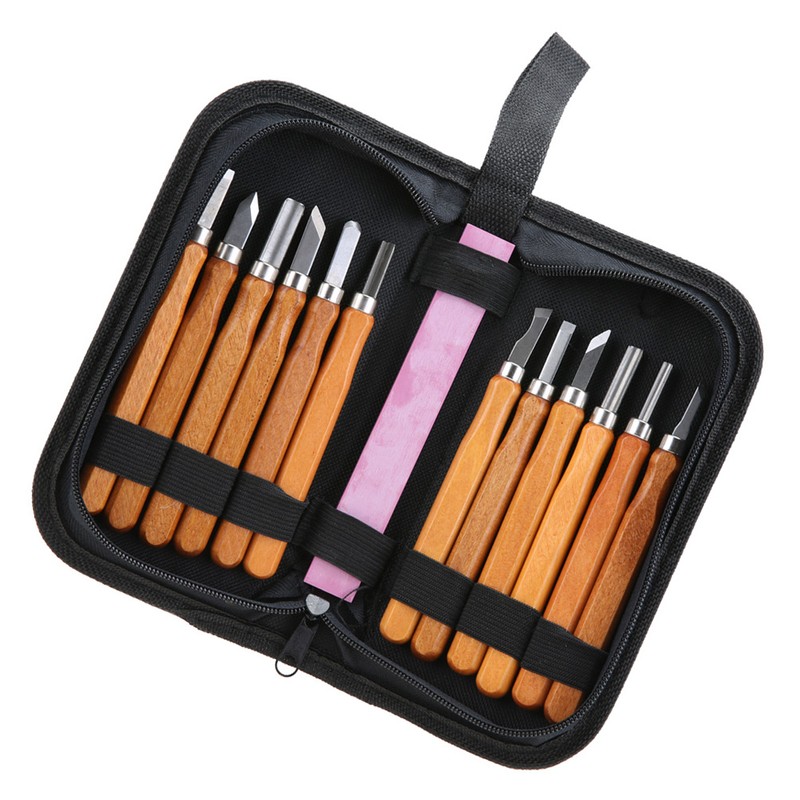12Pcs Woodcut Knife Set Hand Wood Carving Chisels DIY Woodworking