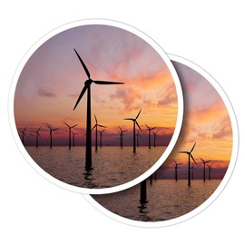 Vinyl Round Stickers (Set of 2) 10cm - Offshore Wind Farm Turbine Energy for Laptops, Tablets, Luggage, Scrap Booking, Fridges #51593