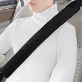 LACDL Extra Long Seatbelt Cover Super Soft Furry for Adults Kids Women & Men, Thick Plush Full Car Seat Belt Strap Cushion, Fluffy Shoulder Pad Protector, Auto Interior Accessories, 1pc, Black, 25.5in