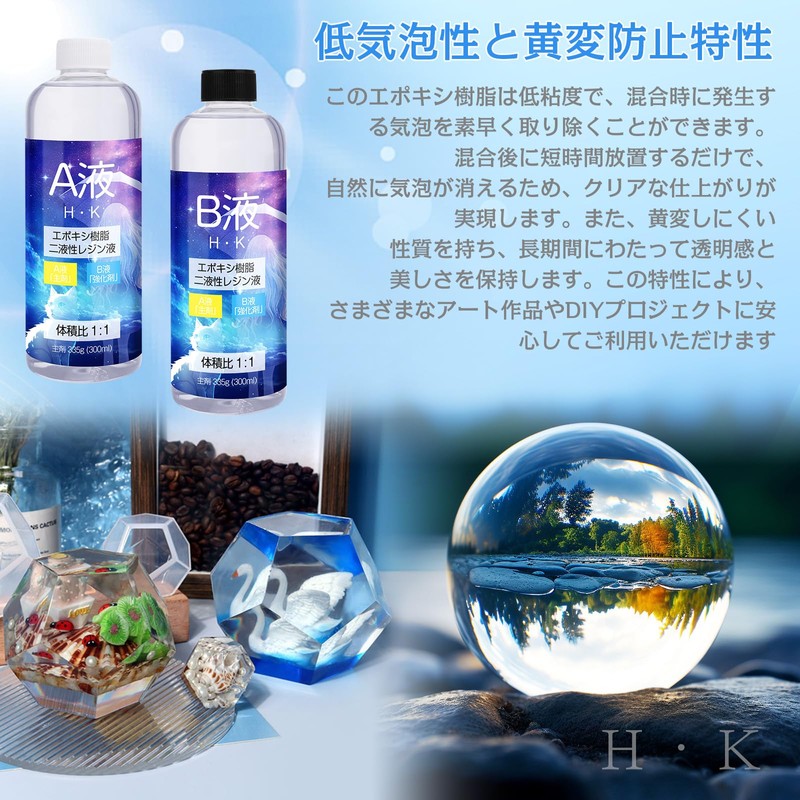 [H・K] Epoxy Resin, 2-Part Resin Liquid, UV Free, Highly Transparent,