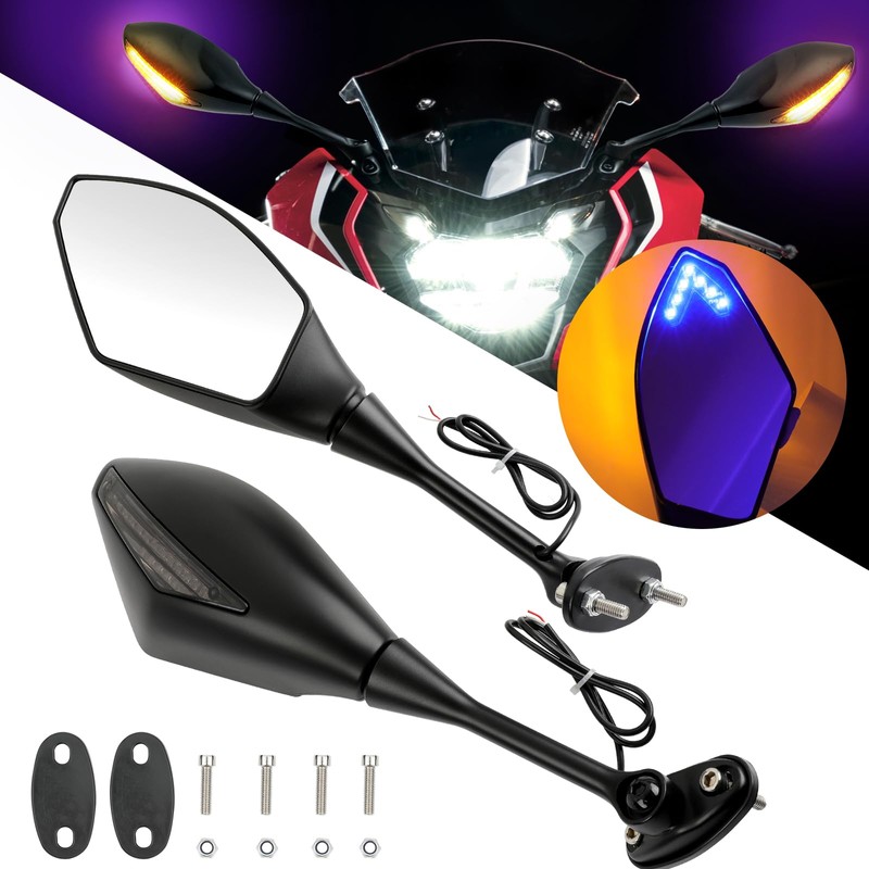 Motorcycle LED Turn Signal Rearview Mirrors Compatible with 2011 2013
