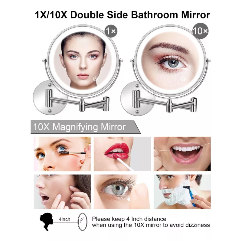Eamoil Espejo Maquillaje Tocador Con Luz Recargable Aumento 1x/10x