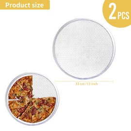 YKUKIZEE 2 Pack Aluminium Pizza Screen 13 inch, Reusable Pizza Mesh Tray with Hole Non Stick, 33 cm Round Crispy Pizza Trays for Oven