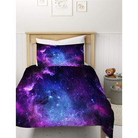 MUSOLEI Starry Sky Single Bedding Set for Kids Boys Girls, Lovely Nebula Microfibre Bed Duvet Cover Set, 3D Galaxy Blue Star Zipper Quilt Cover Sets 135×200cm with Pillowcase 50×75cm