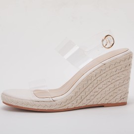 VETASTE Women's Espadrille Wedge Platform Ankle Strap Open Toe Mules Heels Slippers, Transparent, 10