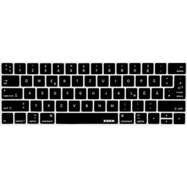 XSKN German Language Keyboard Skin Cover for Touch Bar MacBook Pro 13 (A2159 A1706 A1989) & MacBook Pro 15 (A1707 A1990) with Touch Bar Protector US EU Layout (Black)