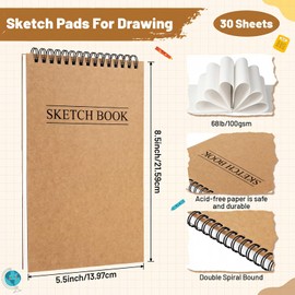 Fulmoon 30 Pack 5.5" x 8.5" Bulk Sketch Book 68lb/100gsm 900 sheet Acid Free Spiral Bound Mini Sketch Pad Bulk Sketchbook for Painting Drawing Pad for Beginners Professional Adult Art Supplies (Brown)