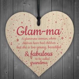RED OCEAN Glam-ma Grandma Love Gift Wooden Hanging Heart Plaque Shabby Chic Nanny Love Sign Birthday Gift