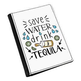 Save Water Drink Tequila Passport Holder Cover, black