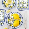 FYSUIMU 60Pcs Lemon Paper Tableware Set Blue Floral Lemon Disposable