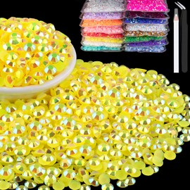 BELLEBOOST 8000pcs 3mm Resin Rhinestones Bulk, Lemon Yellow AB Flatback Round Jelly Rhinestones Bedazzling Non Hotfix Crystal Gems Large Quantity Wholesale for DIY Crafts Clothes Tumblers Face Makeup Manicure