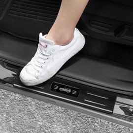 Hellet 4PCS Car Door Sill Protector for Toyota 2024 2025 2026 Grand Highlander (Including Hybrid) LE XLE Limited and Platinum Accessories Stainless Steel Material Black Brushed Door Entry Guards