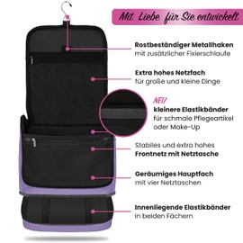 DELAWAY XXL Hanging Toiletry Bag - Premium Quality Toiletry Bag - Design 2023, Purple New, XXL toiletry bag