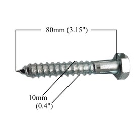 Coach Screws Hex Head Width 17mm Galvanised Zinc Plated Steel Wood Screw Hexagon M10 Lag Bolts Silver Half Thread Self-Tapping Long 3 inch x 0.4 inch (10mm x 80mm) Box of 4 pcs