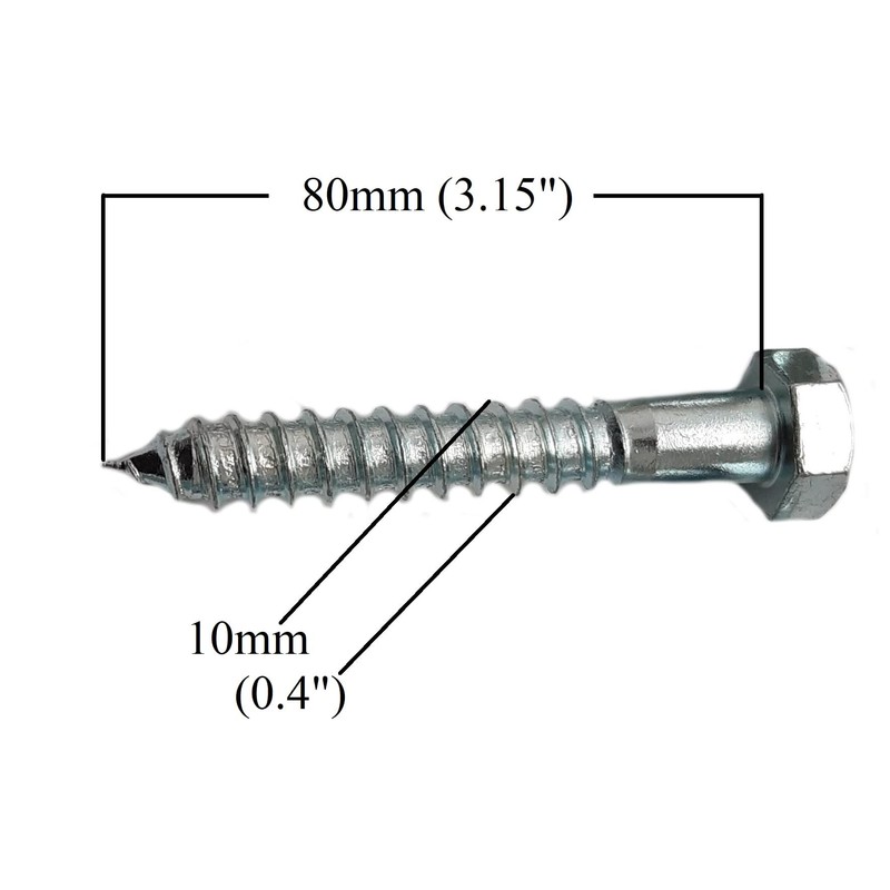 Coach Screws Hex Head Width 17mm Galvanised Zinc Plated Steel