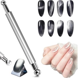 YUWENW Nail Magnets, Strong, Set of 1, Increases Success Rate for Beginners, 2-Way, Ball Shaped Head, Gel Nails, Anti-Slip Handle, Gel Nail Magnets, Metal Nail Art, Marbles, French Cat's Eye, Self Nail Tool Nail Tools (Silver)