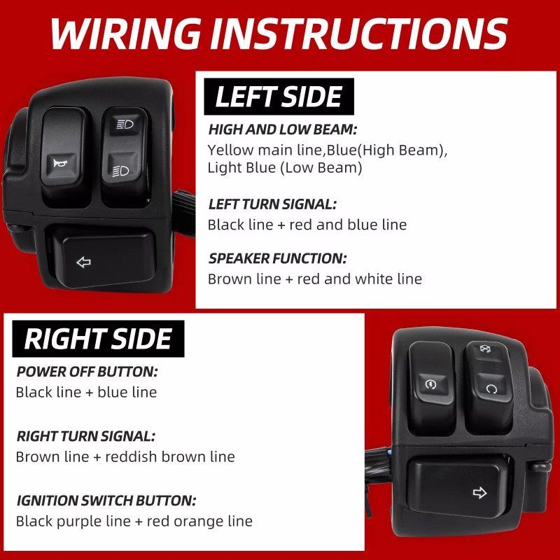 Dreamizer 1"25mm Motorcycle Handlebar Control Switch With Wiring Harness For