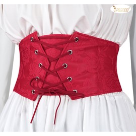 JASGOOD Women Elastic Wide Waist Belt Lace-up Tied Waspie Corset Belt for Dress(Red,Fits Waist Size 27"-31")