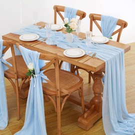 Blue Chiffon Table Runners Wedding Decoration 10 Pieces 14x120 Inches Soft Table Runner Elegant Party Table Runner