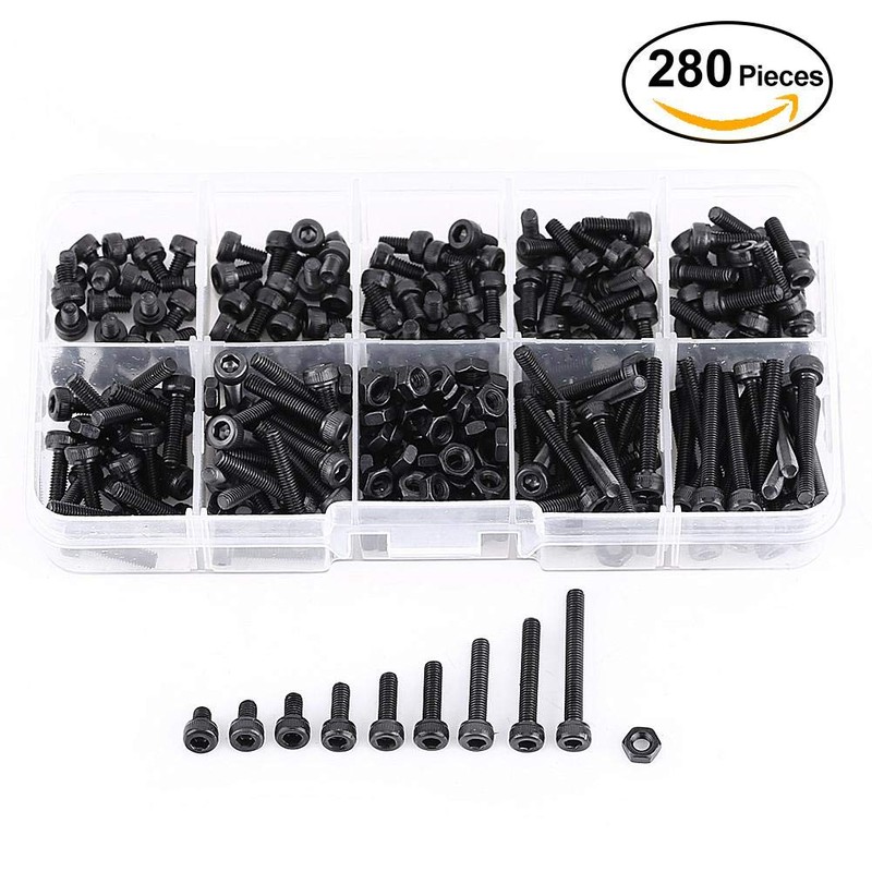 280Pcs M3 Machine Screw with Box, Black Color Grade 12.9